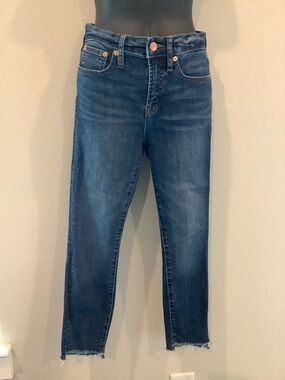 J. Crew Straight-Leg Mid/Deep Blue Jeans with Raw Hem